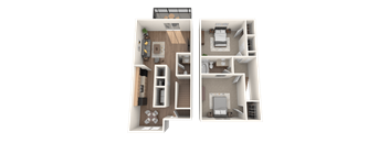 floor plan 2 Bed - 2 Bath, 1116 sq ft, Tanner B2
