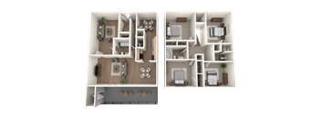 a 3d floor plan of a 1 bedroom apartment