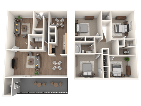 a 3d floor plan of a 1 bedroom apartment