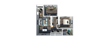 A series of images showing different layouts of a small apartment.