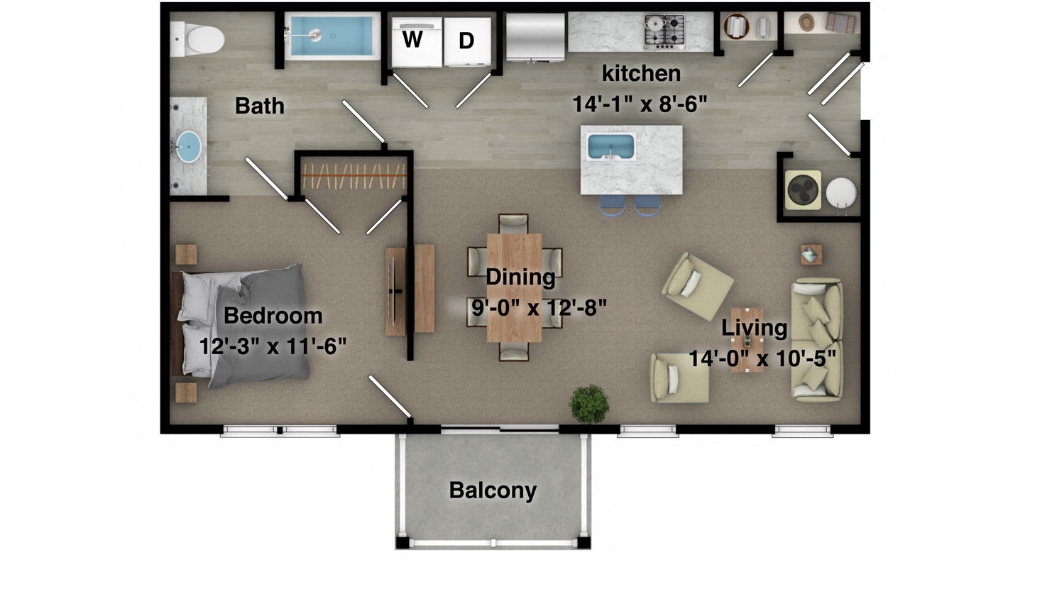 1 Bed, 1 Bath, 808 sq. ft. Alden