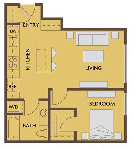 1 bed 1 bath 638 square feet floor plan