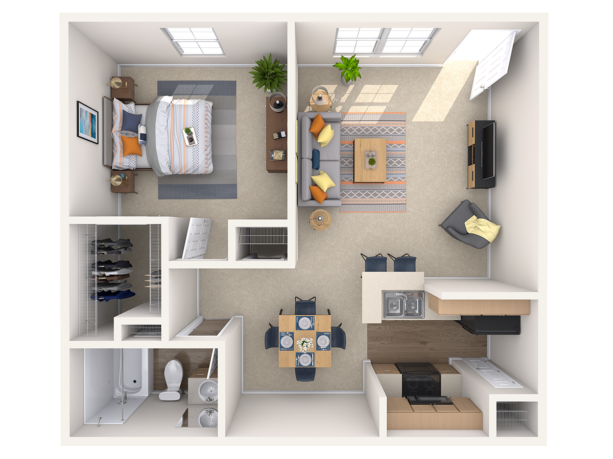 A1, 1 br, 1 ba, 610 sq. ft.