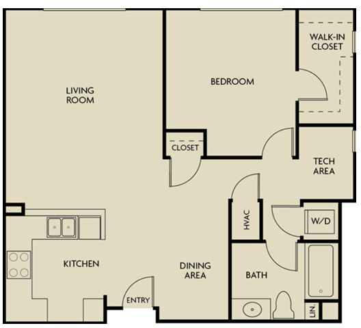 1 bed  1 Bath 892 square feet floor plan B