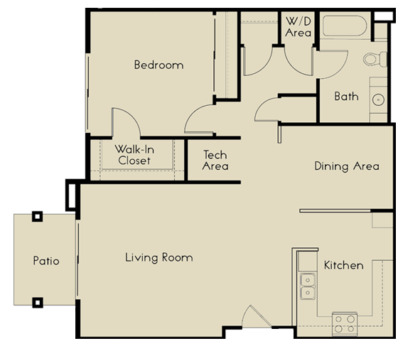 1 bed  1 Bath 976 square feet floor plan C