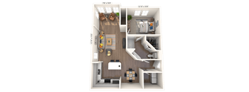 A 3D Floorplan of our one bedroom apartment with a solarium at The Sanctuary at 331 in Santa Rosa Beach Florida