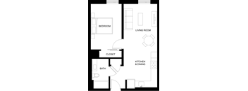 a floor plan of a small house with a kitchen and a living room