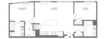 A black and white image of a floor plan for a house with three bedrooms.