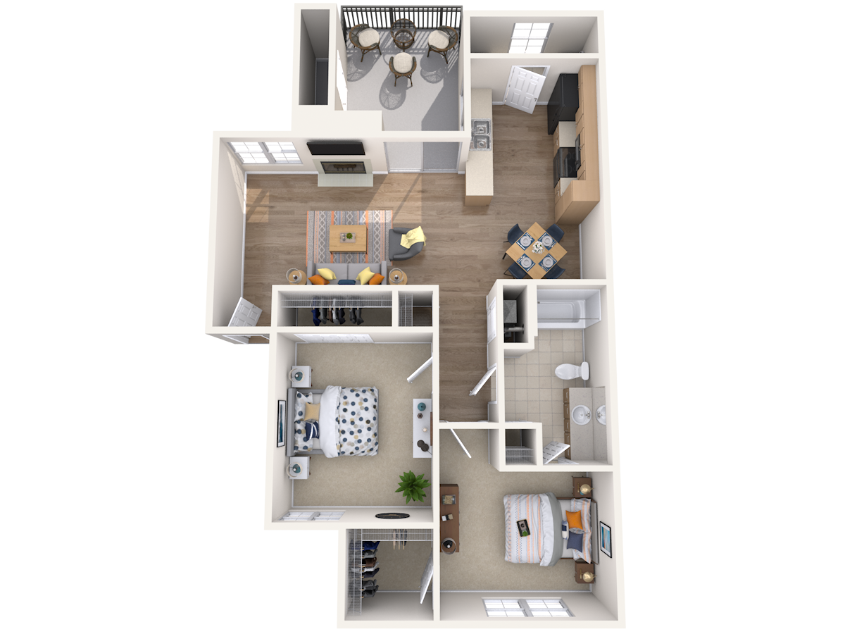 2 Bed, 1 Bath, 970 sq. ft.