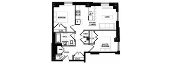 a floor plan of a house with bedrooms and a living room