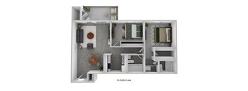 a stylized 1 bedroom floor plan with a bathroom and a living room