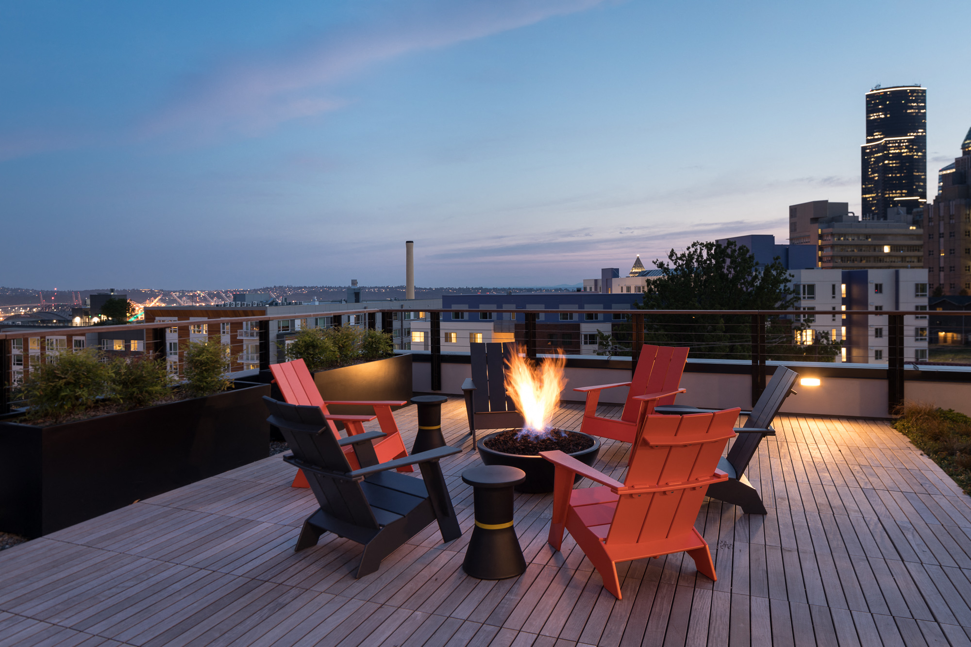 Seattle Apartments for Rent-Metroline Flats Apartments Rooftop With Fire Pit And 360 View Of City And Planters