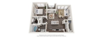a 1 bedroom floorplan is shown in this rendering