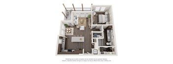 a 1 bedroom floorplan is shown with a wood floor