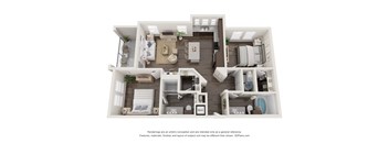 a 1 bedroom floorplan is shown in this rendering