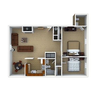 2 Bed - 1.5 Bath, 1087 sq. ft. floorplan