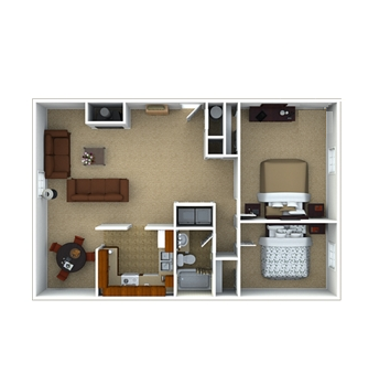 2 Bed - 1 Bath, 1012 sq. ft. 2 Bedroom 1 Bath floorplan