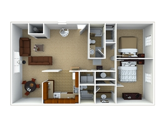 2 Bed - 2 Bath, 1104 sq. ft. floorplan