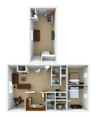 2 Bed - 2 Bath, 1357 sq. ft. 2 Bedroom Penthouse floorplan