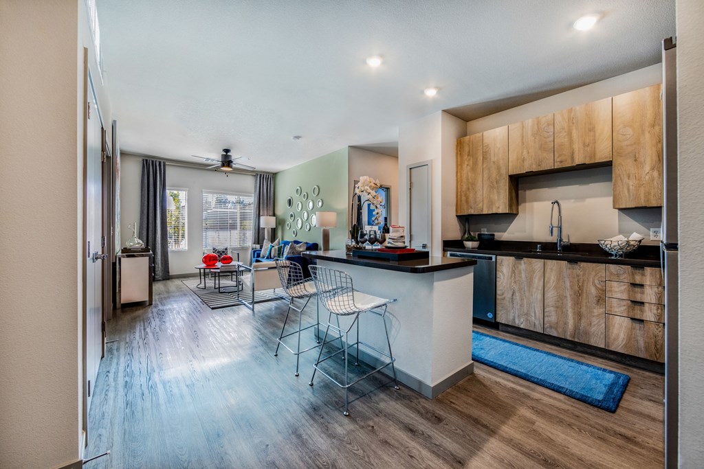 the preserve at ballantyne commons apartment living room and kitchen