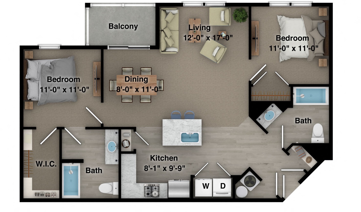 2 Bed, 2 Bath, 1080 sq. ft. Dalton