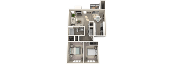 a 3d rendered floor plan of a two bedroom apartment