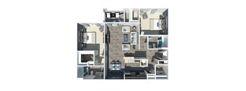 Floor plan featuring 2 bedrooms, 2 bathrooms, and 1,177 sq. ft. at Preston at Hillwood Apartments, a pet-friendly community in Murfreesboro, Tennessee, near Smyrna and Nashville.