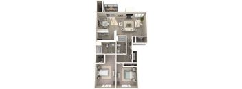 a 3d floor plan of a two bedroom apartment