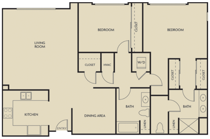 2 bed  2 Bath 1269 square feet floor plan A