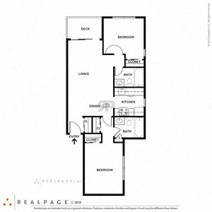 2 Bed 2 Bath 771 square feet floor plan B