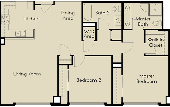 2 bed  2 Bath 1166 square feet floor plan C