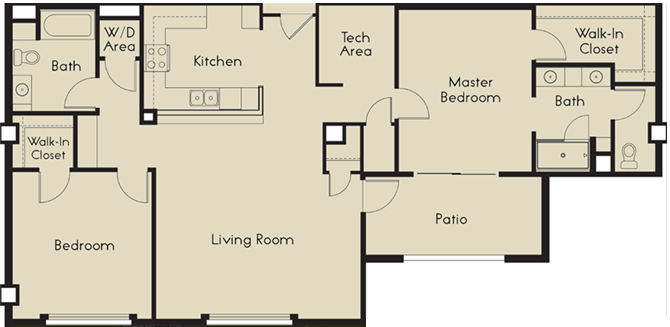 2 bed  2 Bath 1296-1359 square feet floor plan G