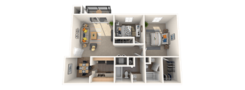 Apartments for Rent in Tampa – The Commons – 3D floorplan of our 2 bedroom 2 bathroom apartment