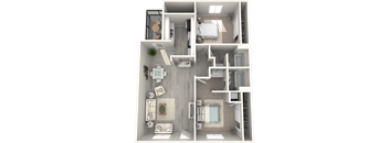 a stylized floor plan of a 1 bedroom apartment