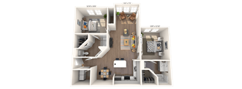 A 3D floorplan of our two bedroom apartment with a solarium at The Sanctuary at 331 in Santa Rosa Beach Florida