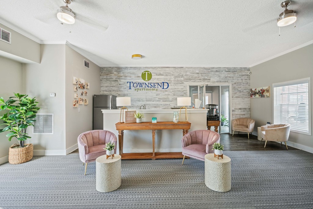 Leasing office with seating area at Townsend Apartments in Jacksonville near Atlantic Beach, Florida.