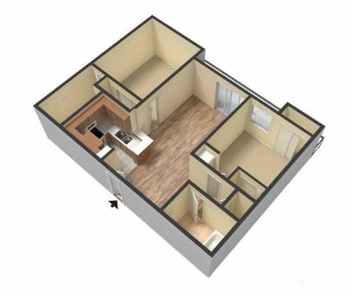 2 Bed 2 Bath 693 square feet floor plan B1