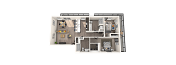 a 3d rendered floor plan of a 1 bedroom apartment