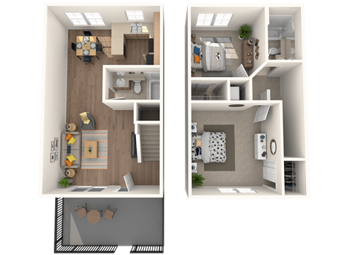 a rendering of a floor plan with a bedroom and a living room
