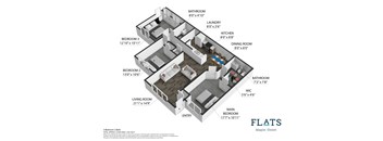 A diagram of a house layout with labeled rooms and dimensions.