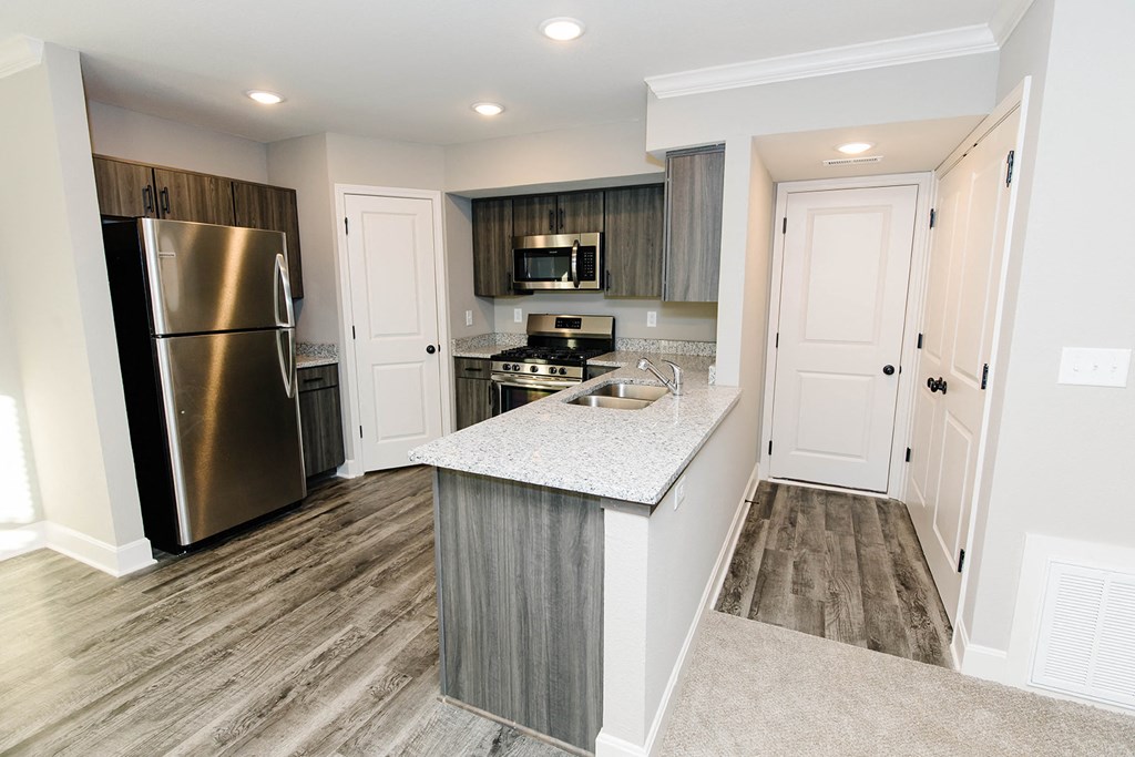Townhome entry way, kitchen area