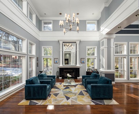 Apartments in Briarcliff Georgia for Rent – One K Apartments -clubhouse with tall windows and seating