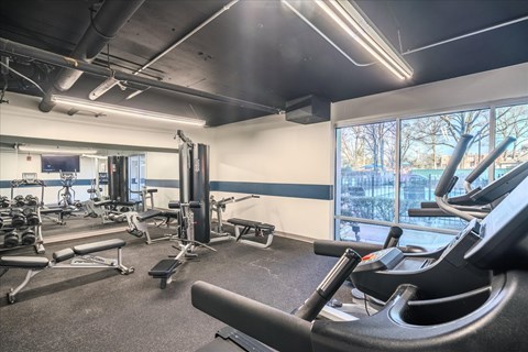 24-hour fitness center at Idlewild 45 Apartments in Memphis TN with cardio equipment and free weights