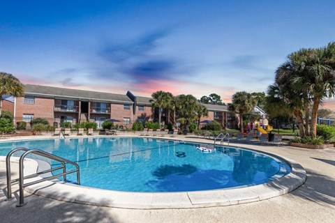 Resort-style swimming pool at Townsend Apartments in Jacksonville near Atlantic Beach, Florida.