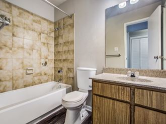 Magnolia Terrace apartments in Houston Texas 77082 photo of bathroom with custom tiles - Photo Gallery