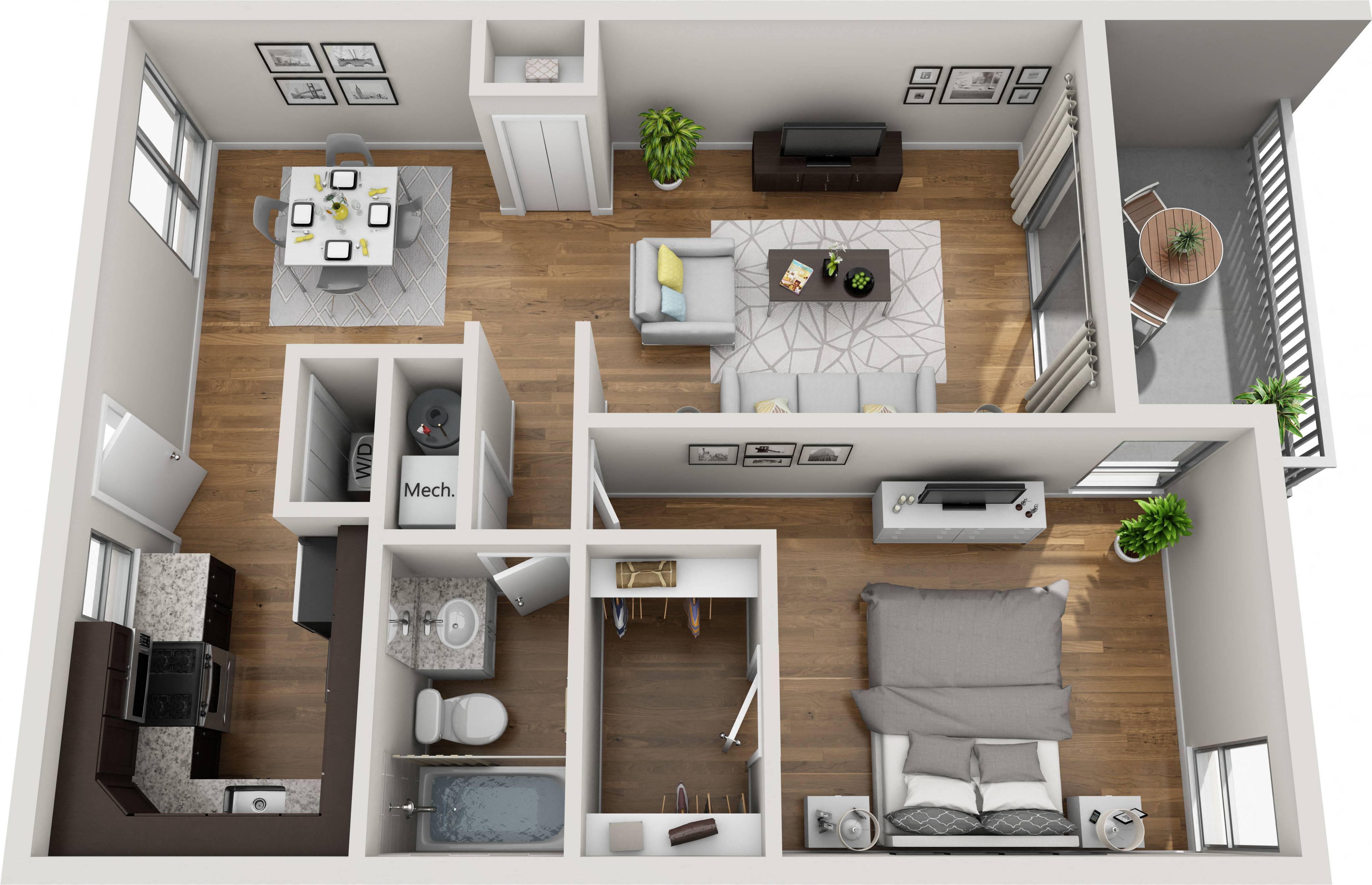 1 bd 1 bath 724 square feet floor plan 3d furnished
