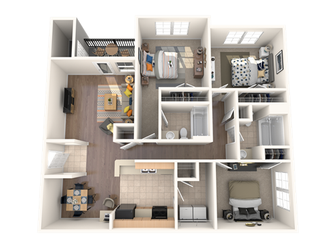 a floor plan of a 3 bedroom apartment