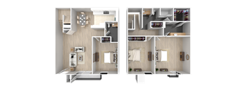two floor plans of a room with a bathroom and a living room