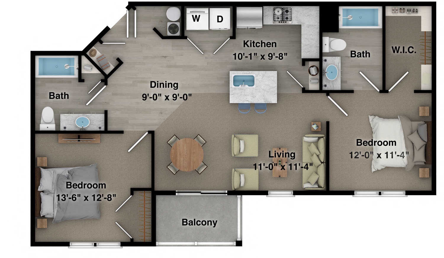 2 Bed, 2 Bath, 1078 sq. ft. Chadwick