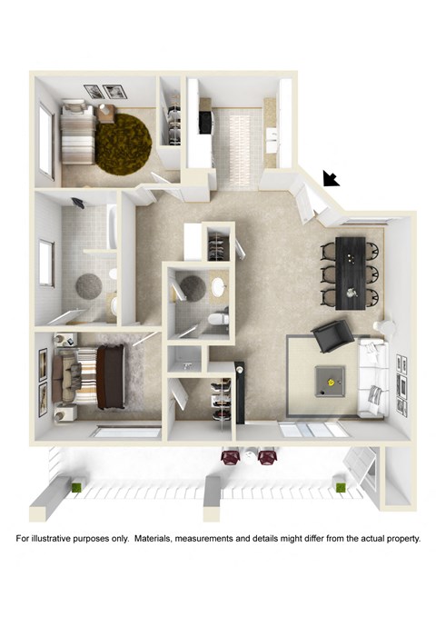 2 Bed - 2 Bath |860 sq ft floorplan